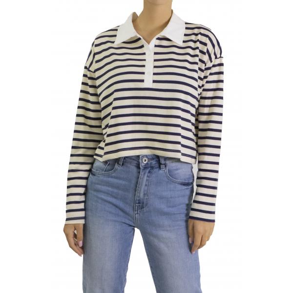 Maglia con colletto crop a righe 